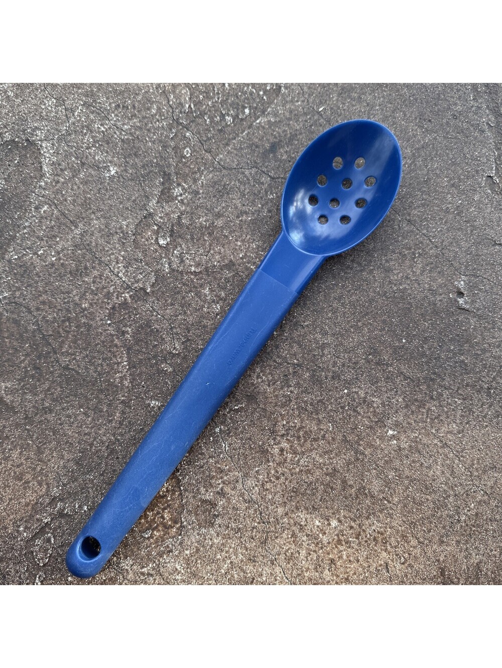 Vintage Tupperware Blue 12” Perforated Skimming Colander Spoon
